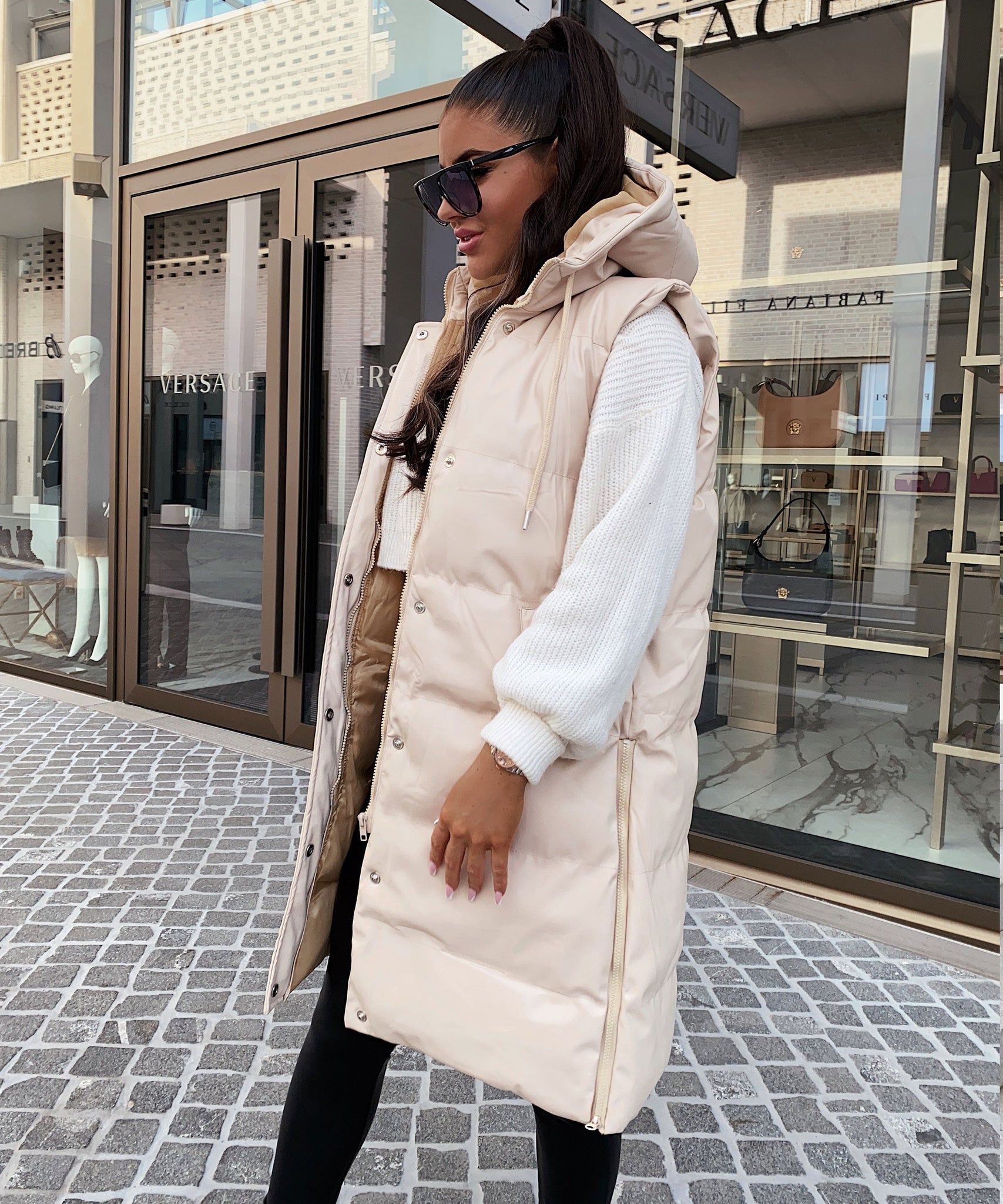 Lederweste Pamela Beige Lang