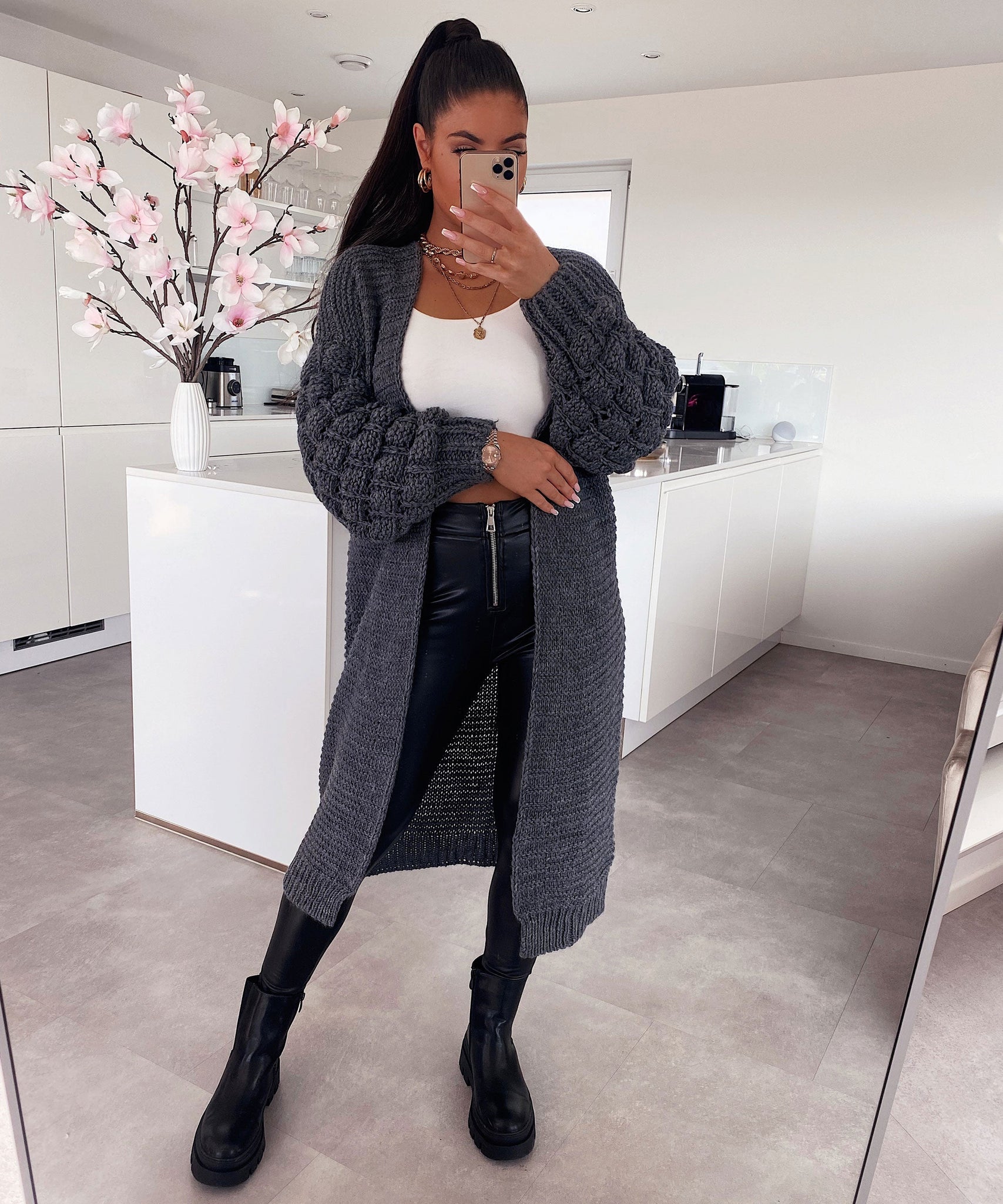 Strickjacke Cloudy Lang Dunkelgrau