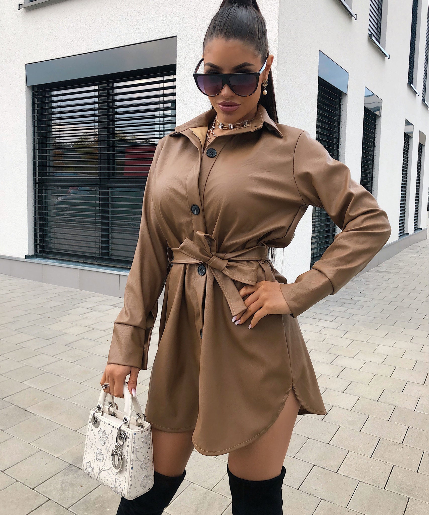 Leder Hemd/Kleid Lexa Braun