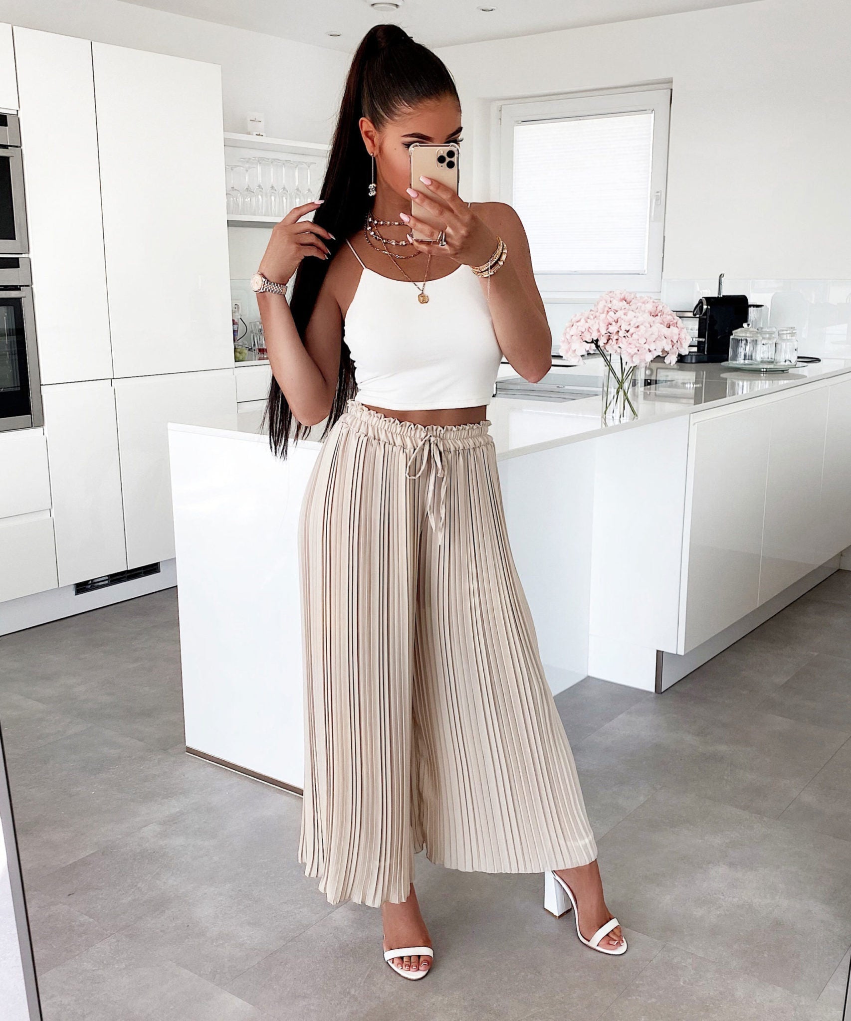 Plissee Hose Mira Beige