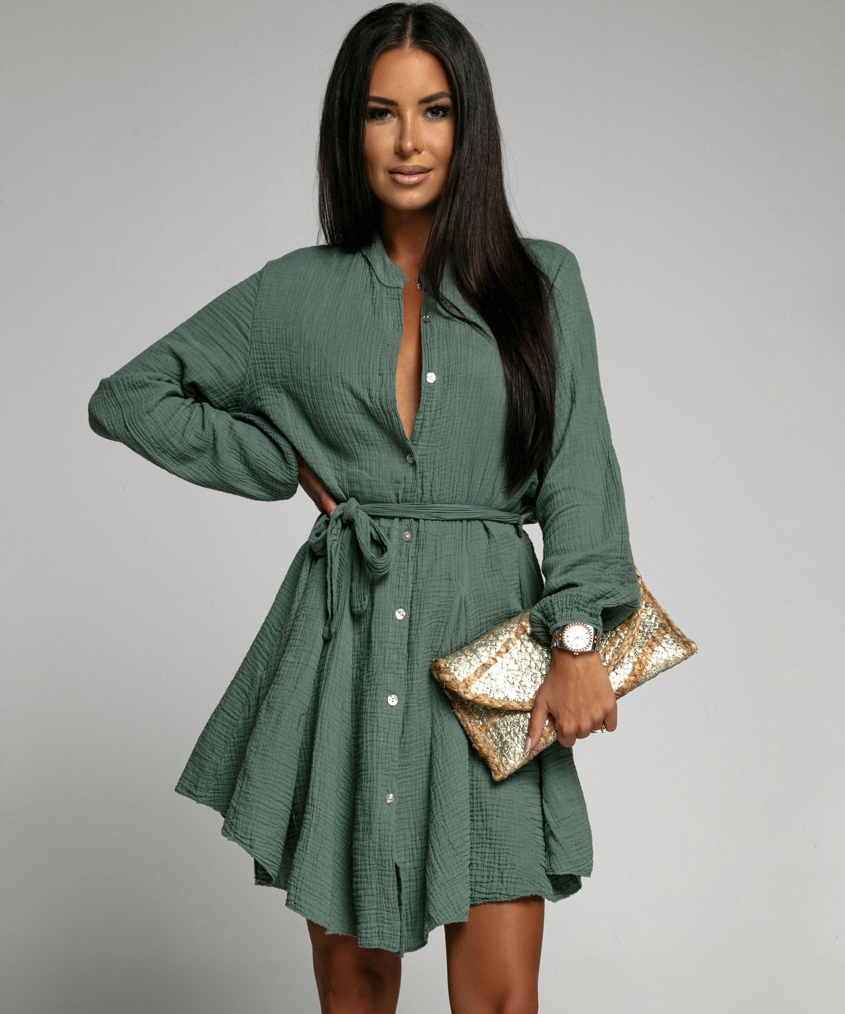 Musselin Kleid Daisy Khaki
