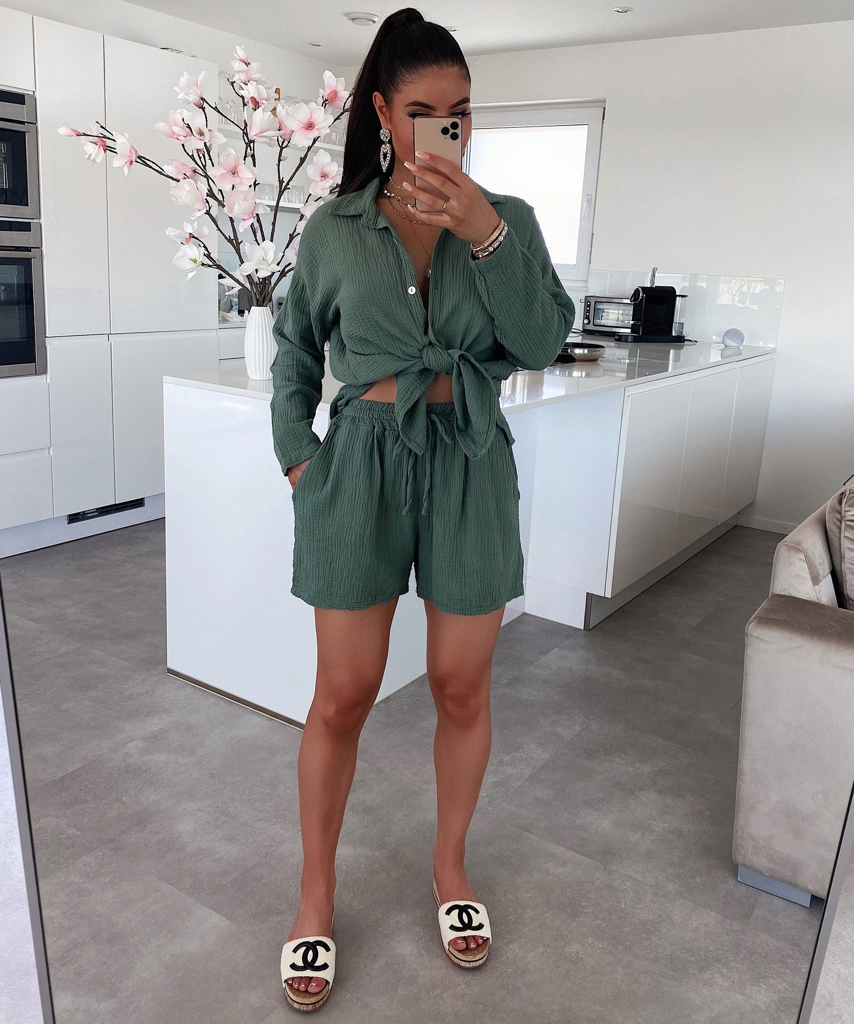 Musselin Shorts Khaki