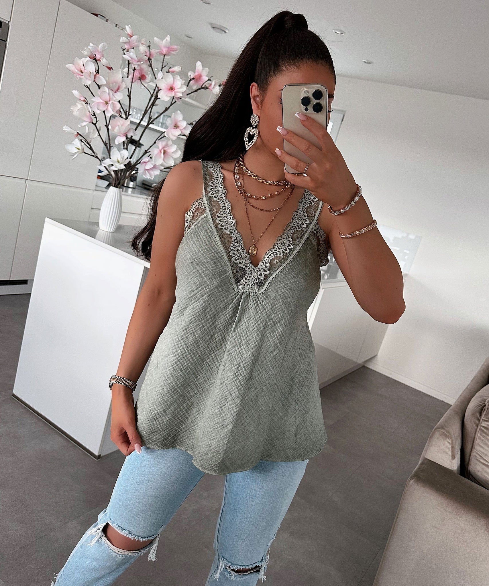 Musselin Top Marta Khaki