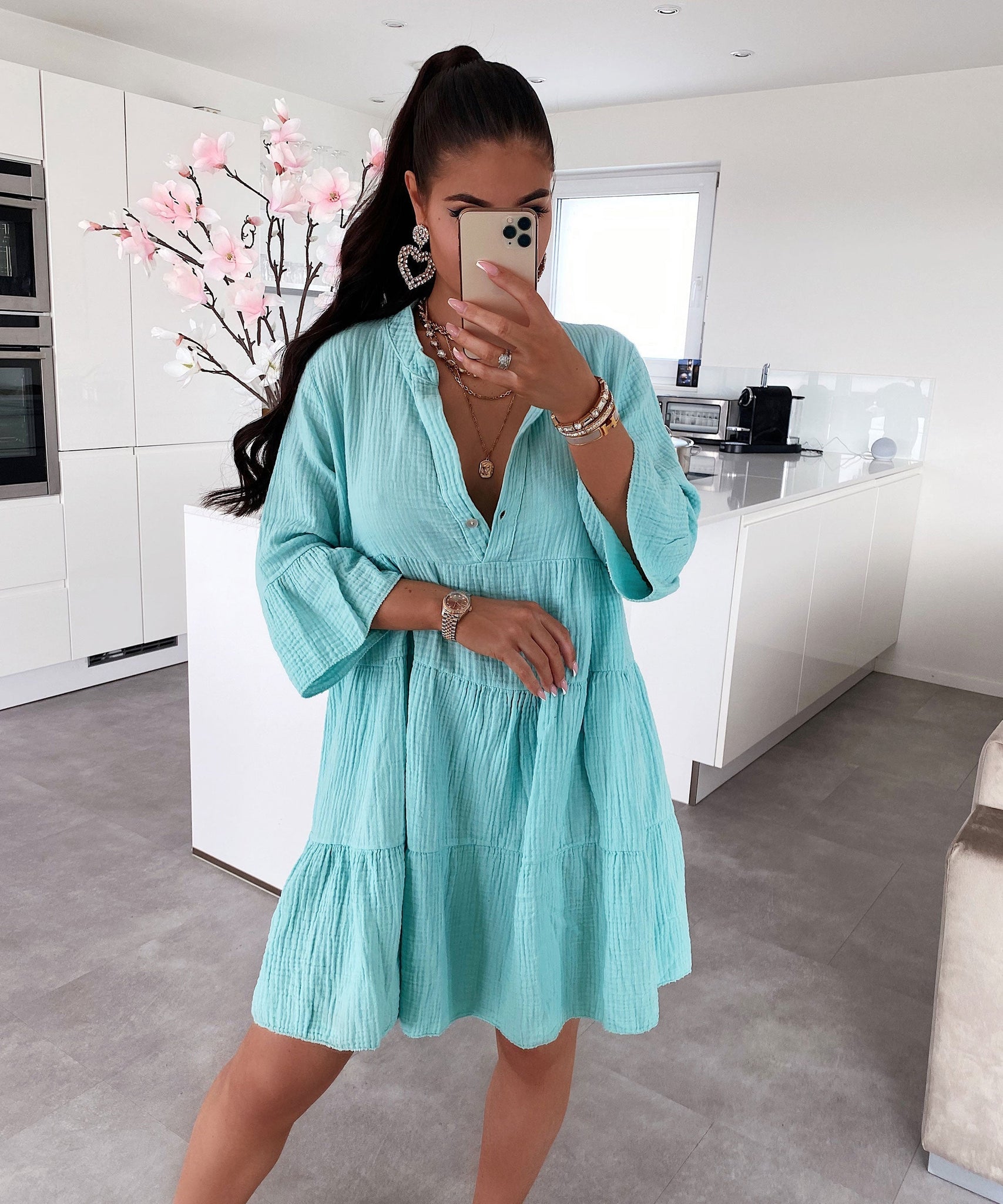 Musselin Kleid Alejandra Türkis