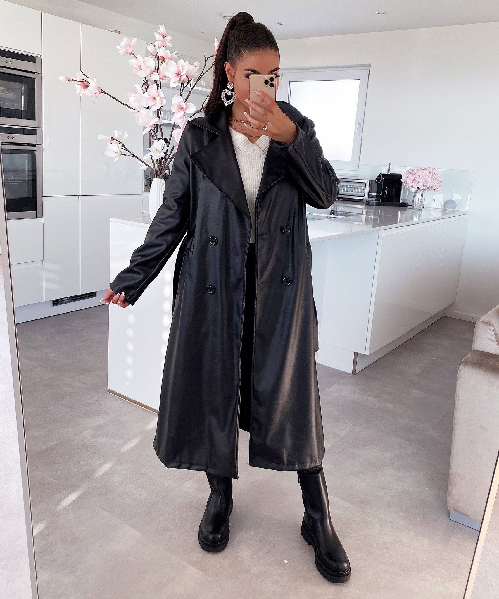 Ledermantel Harlow Schwarz