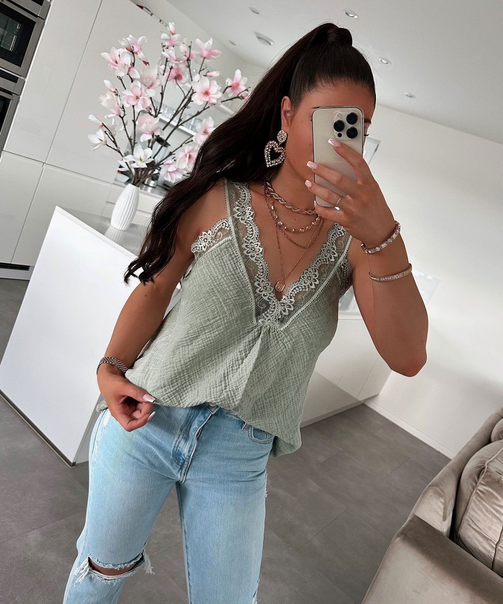 Musselin Top Marta Khaki