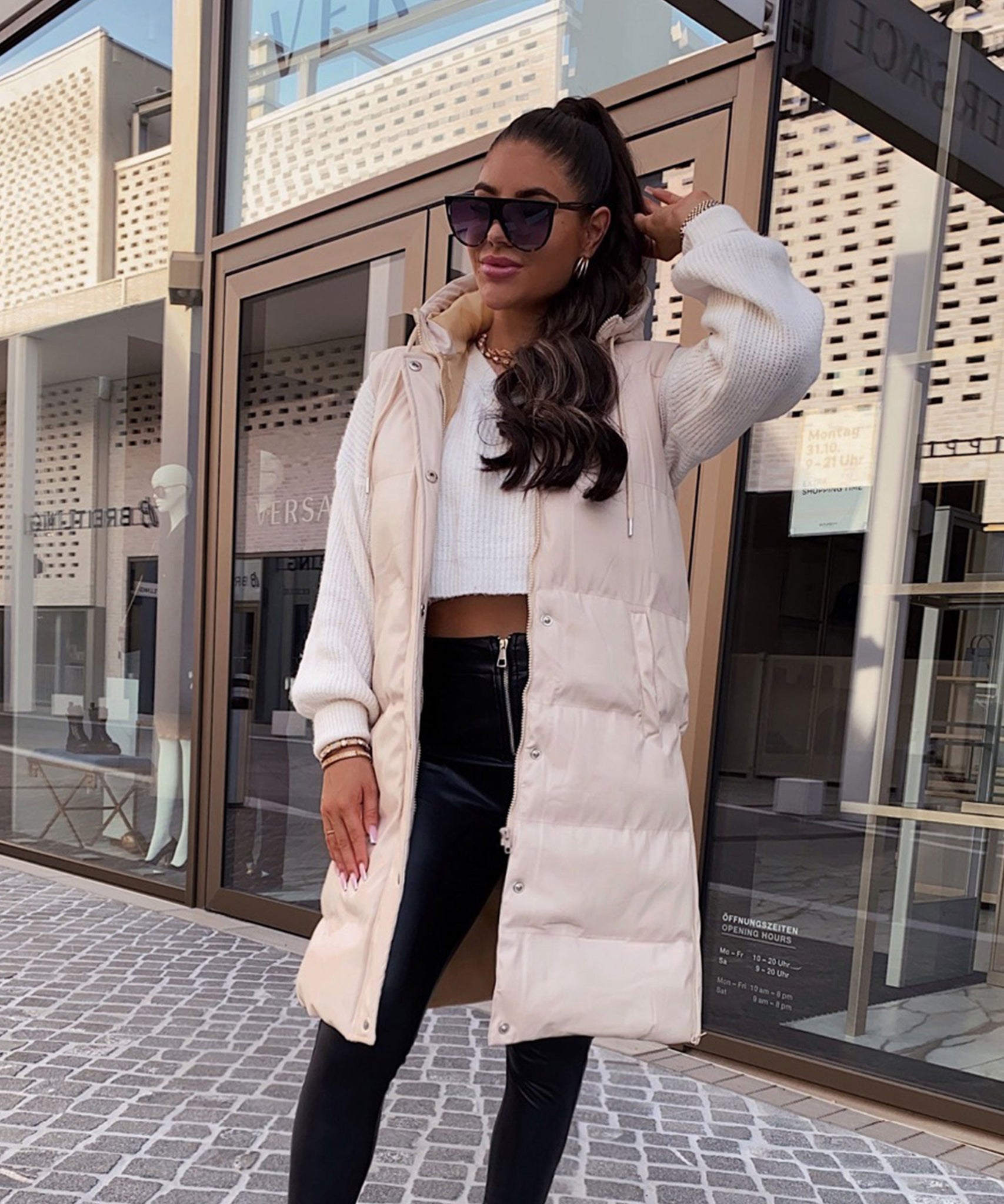 Lederweste Pamela Beige Lang