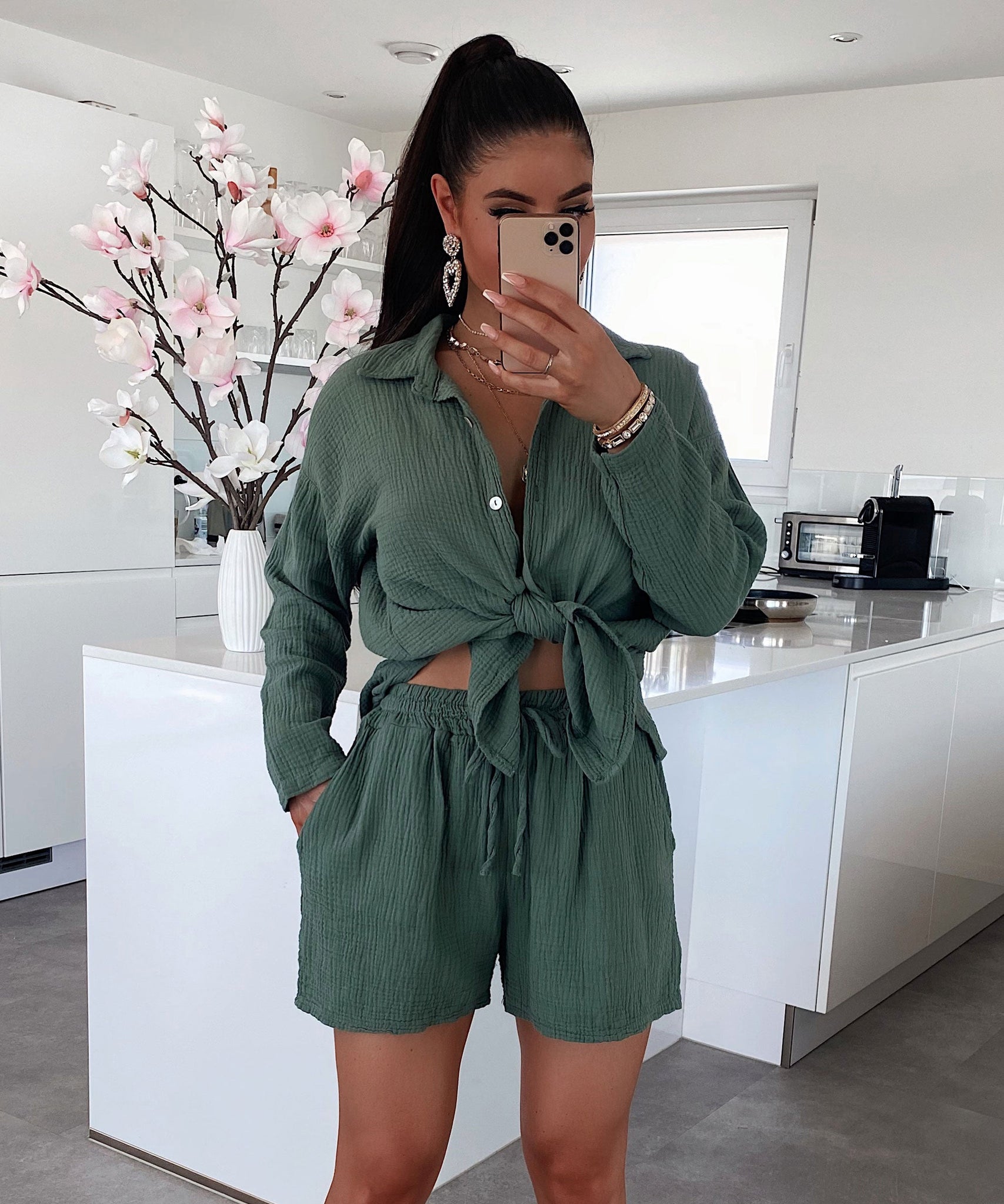 Musselin Shorts Khaki