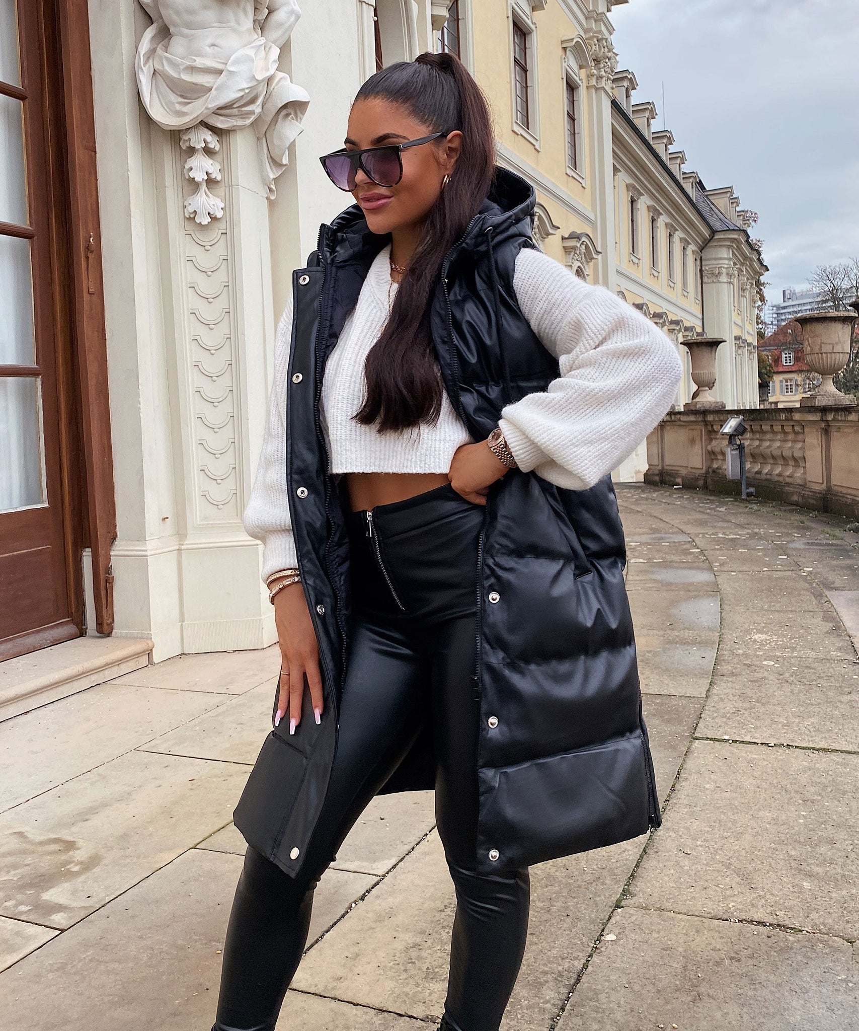 Lederweste Pamela Schwarz Lang