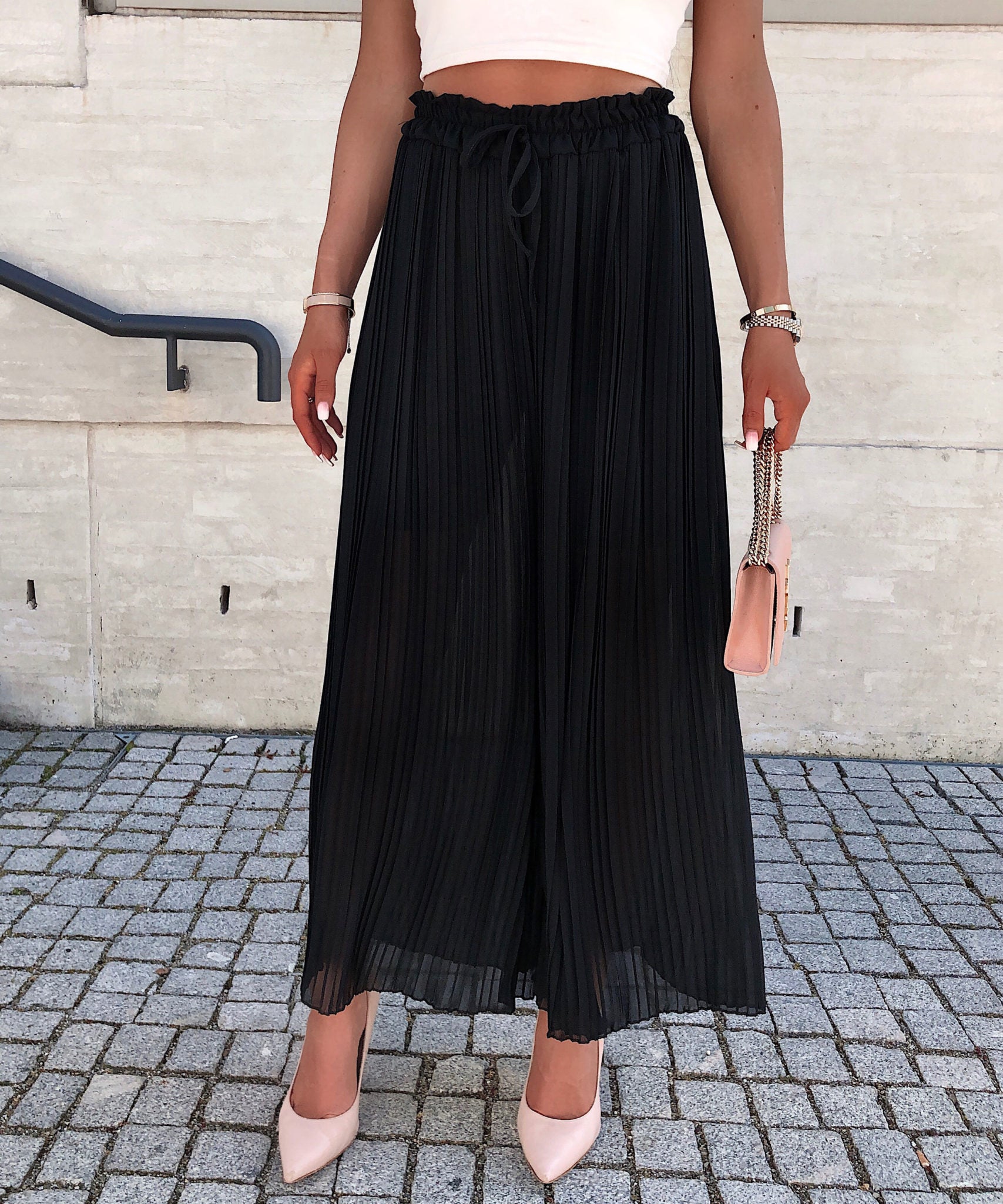 Plissee Hose Mira Schwarz