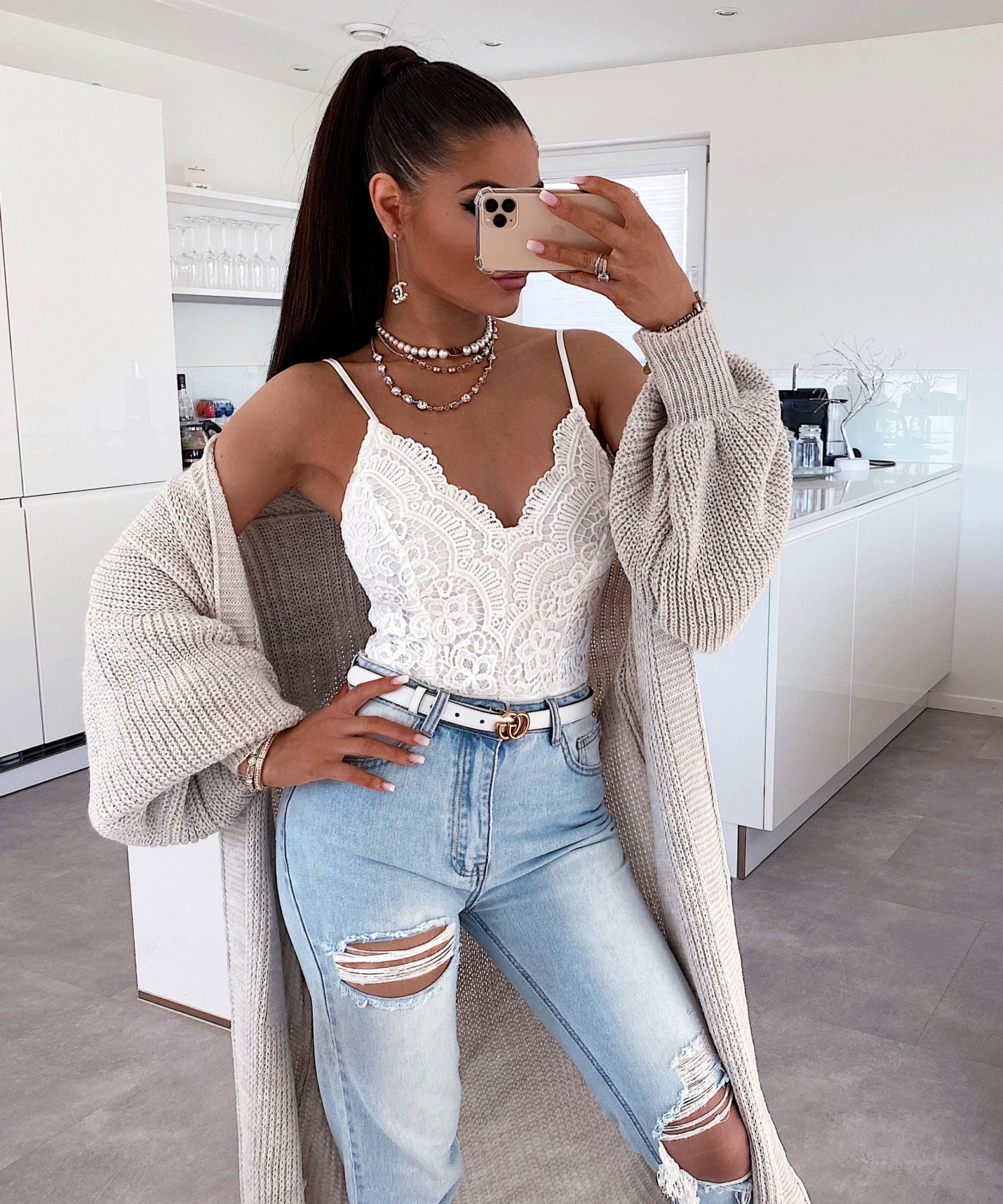 Cardigan Leilani lang Beige