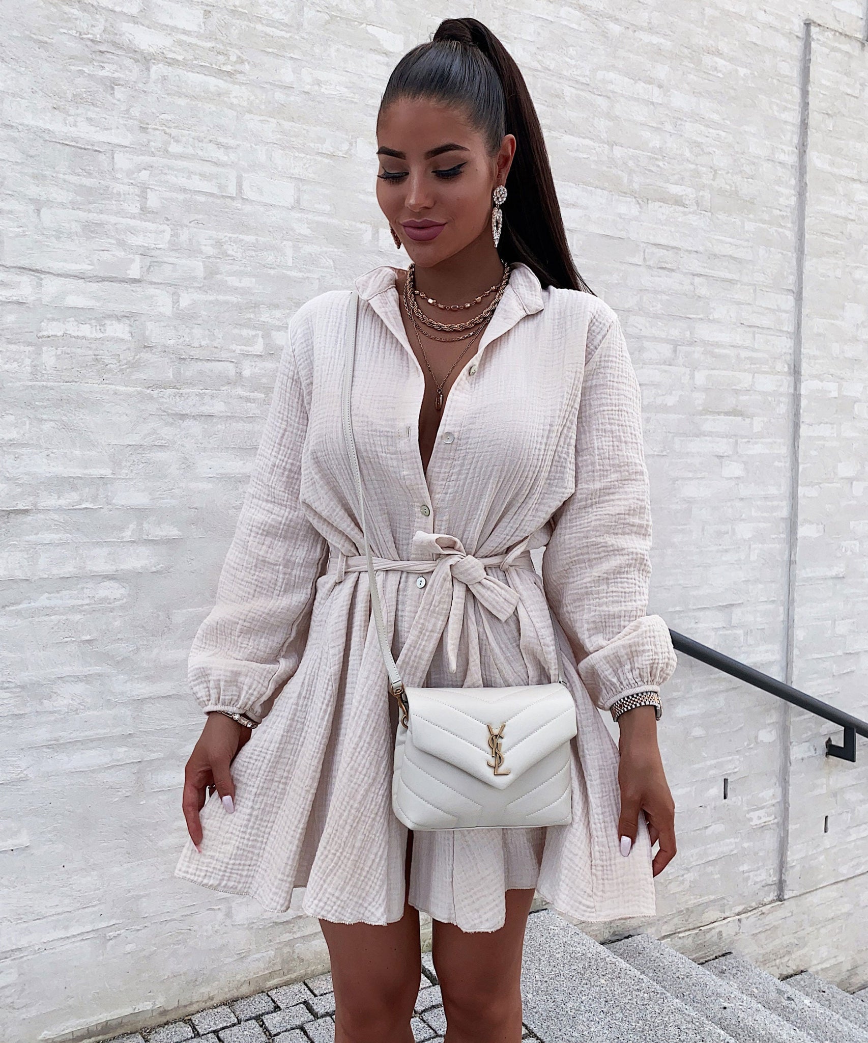 Musselin Kleid Daisy Beige